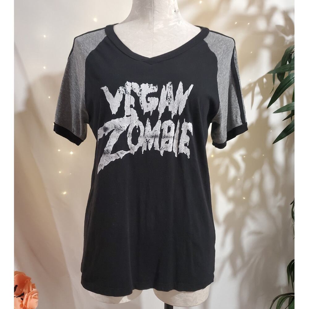Rare Vtg Vegan Zombie Local Boogeyman Distressed V-Neck T-Shirt Womens L Mens S